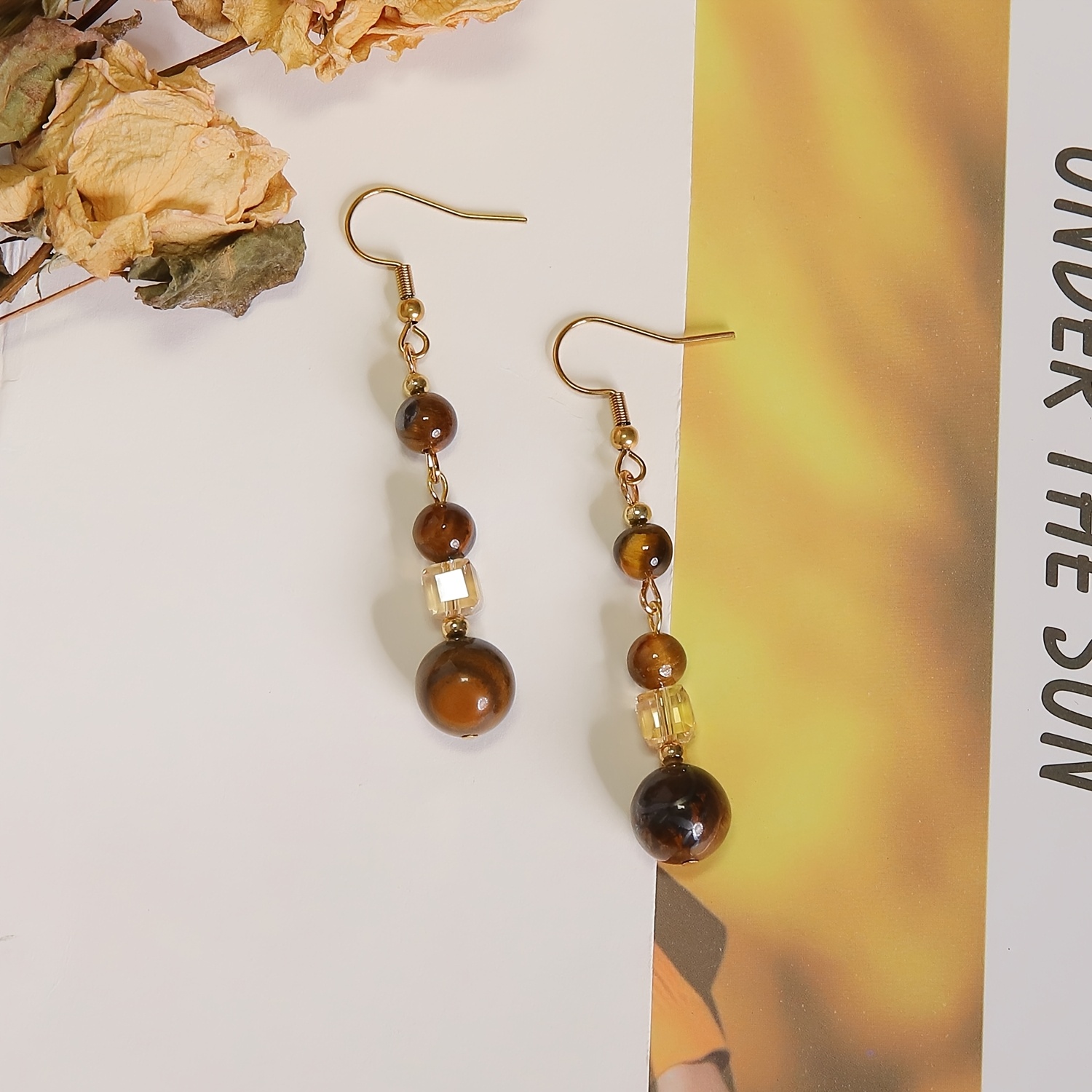 Women's Vintage Boho Tiger-Eye Beaded Dangle Earrings